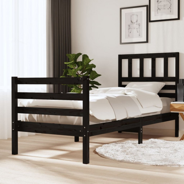 Estructura de cama madera maciza negro 90x200 cm D