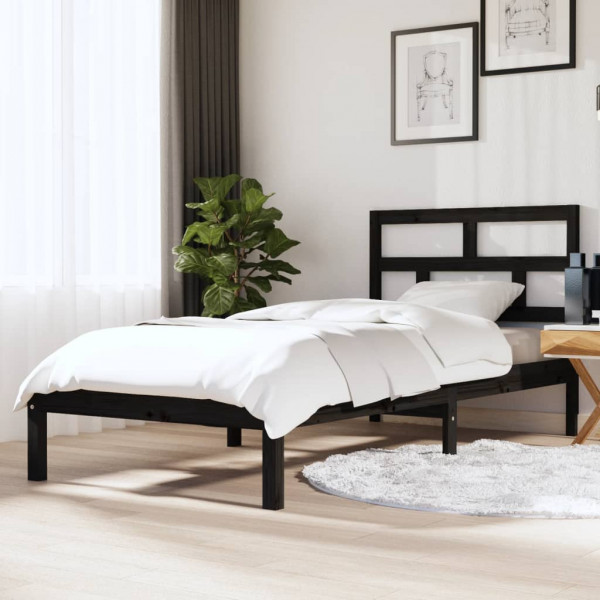 Estructura cama individual madera maciza pino negra 90x190 cm