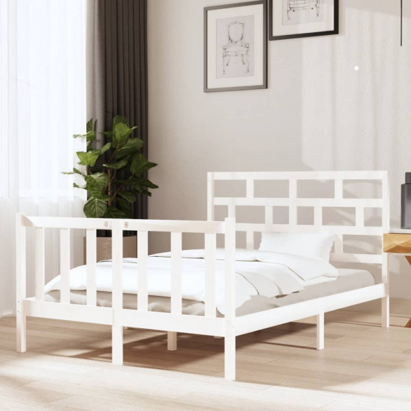 Estructura de cama de madera maciza de pino blanco 120x190 cm D