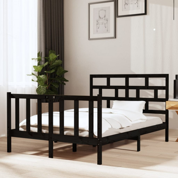Estrutura de cama de madeira maciça de pinho preto 140x190 cm D