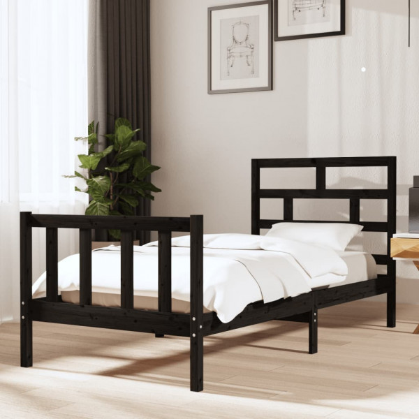 Estructura de cama madera maciza de pino negro 90x200 cm D