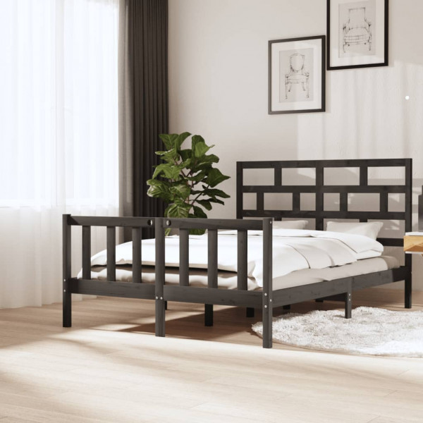 Estrutura de cama madeira maciça de pinho cinza 150x200 cm D