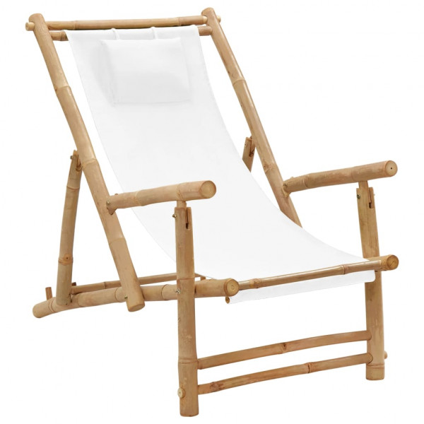 Silla de playa de bambú y lona blanco crema D