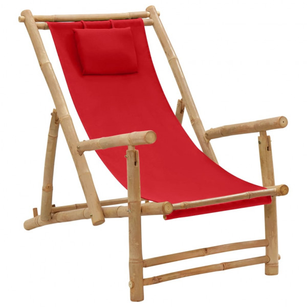 Cadeira de praia de bambu e lona vermelha D