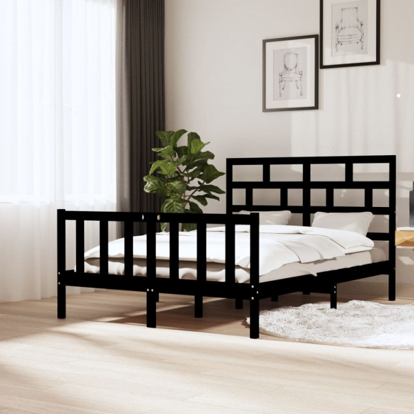 Estructura de cama de madera maciza de pino negro 140x200 cm D