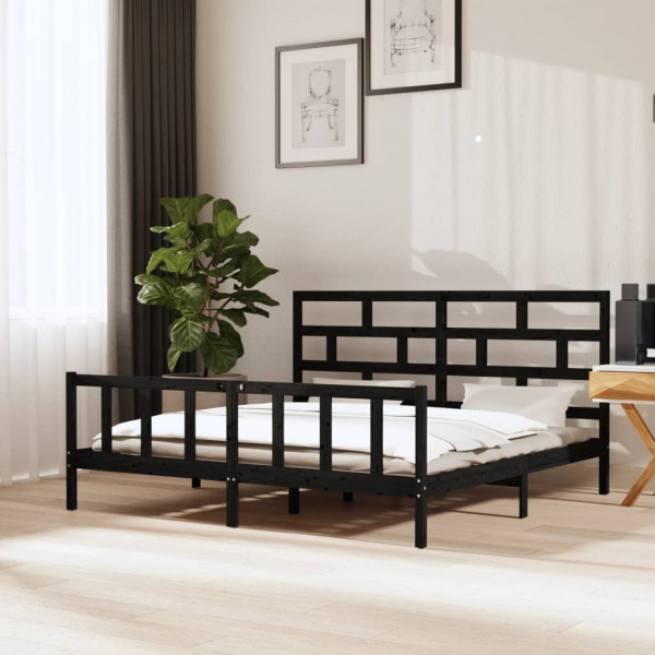 Estrutura de cama madeira maciça de pinho preto 180x200 cm D