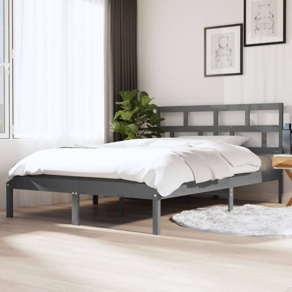 Estructura de cama madera maciza gris 135x190 cm D
