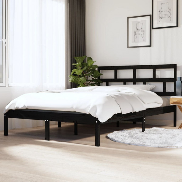 Estructura de cama madera maciza negro 135x190 cm D