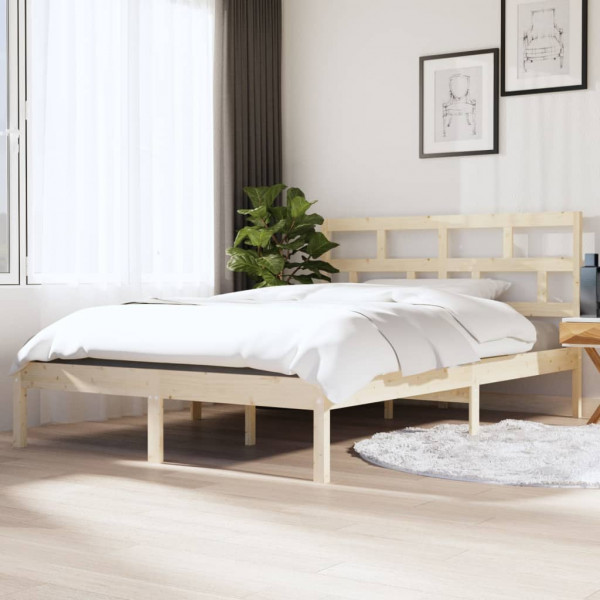 Estructura de cama madera maciza de pino 140x190 cm D