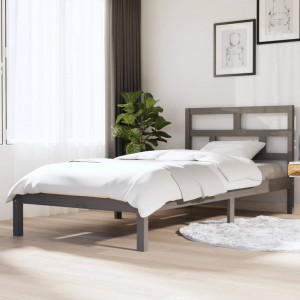 Estructura de cama madera maciza de pino gris 90x200 cm D