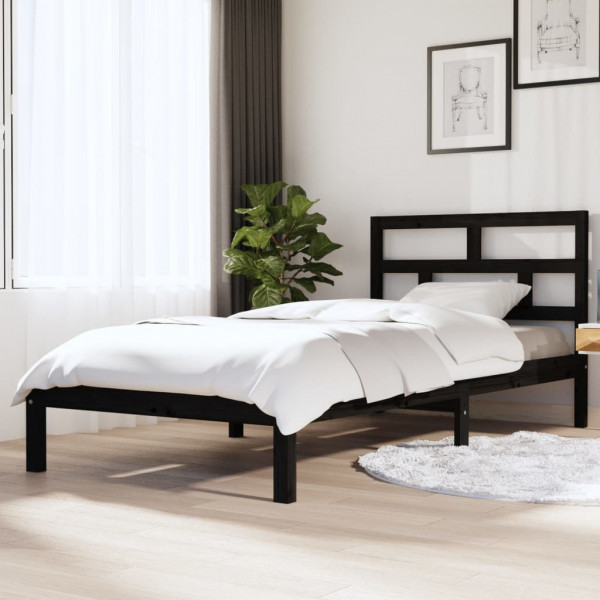 Estrutura de cama madeira maciça de pinho preto 100x200 cm D