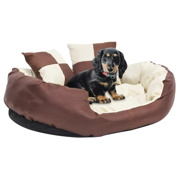 Almofada cão reversível e lavável marrom e creme 85x70x20cm D