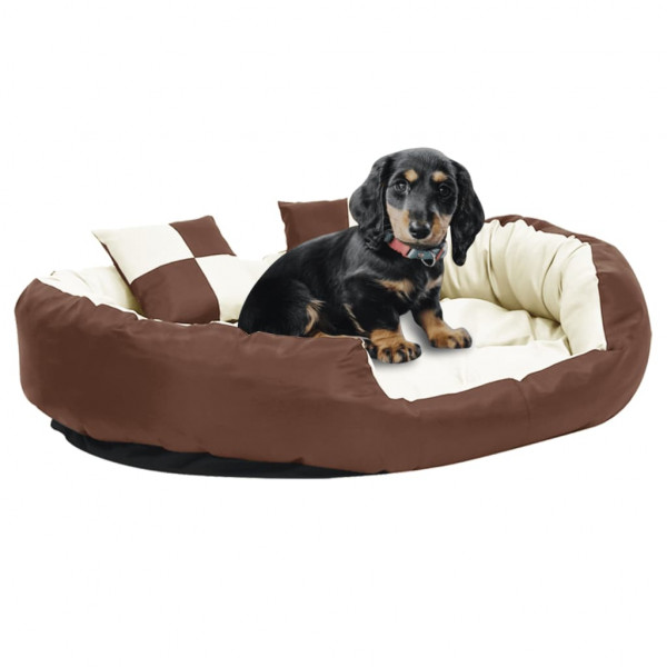 Almofada reversível e lavável para cães creme marrom 110x80x23 cm D