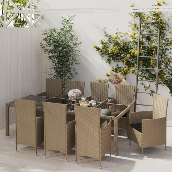 Set Jardim de jantar 11 peças e almofadas Ratão sintético Beige D