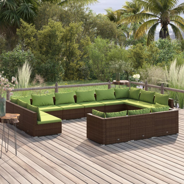 Set muebles de jardín 13 piezas cojines ratán sintético marrón Set muebles de jardín 13 piezas cojines ratán sintético marrón D