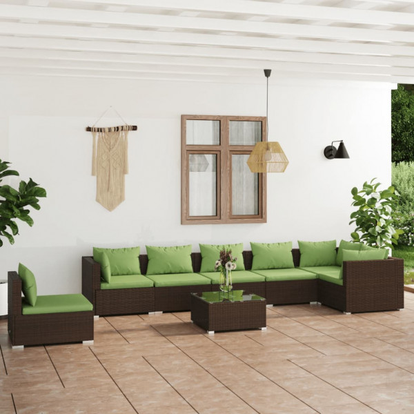 Set sofás de jardín 8 piezas y cojines ratán sintético marrón D