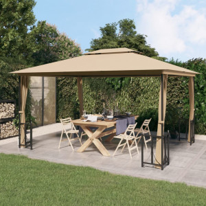 Gazebo com paredes laterais e telhado duplo cinza taupe 3x4 m D