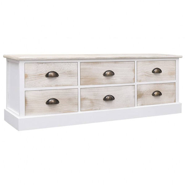 Mueble de TV madera paulownia blanco y marrón claro 108x30x40cm D