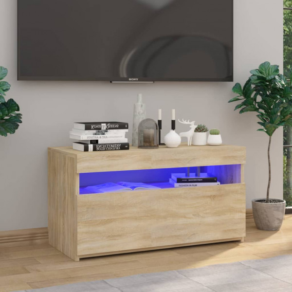 Mueble de TV con luces LED roble Sonoma 75x35x40 cm D
