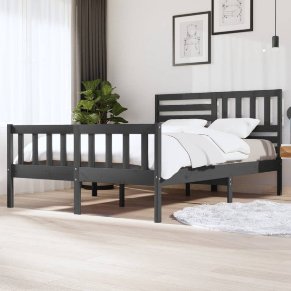 Estrutura de cama de madeira maciça cinza 150x200 cm D