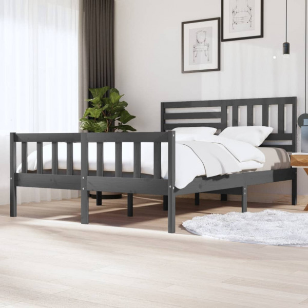 Estrutura de cama em madeira maciça cinza 160x200 cm D