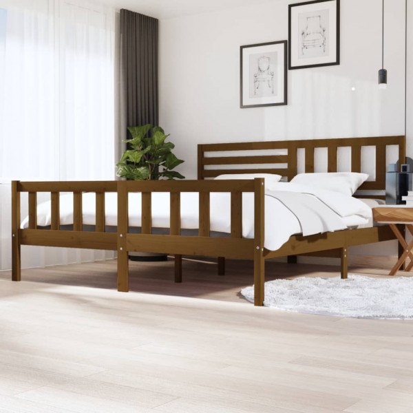 Estrutura da cama madeira maciça marrom mel 200x200 cm D