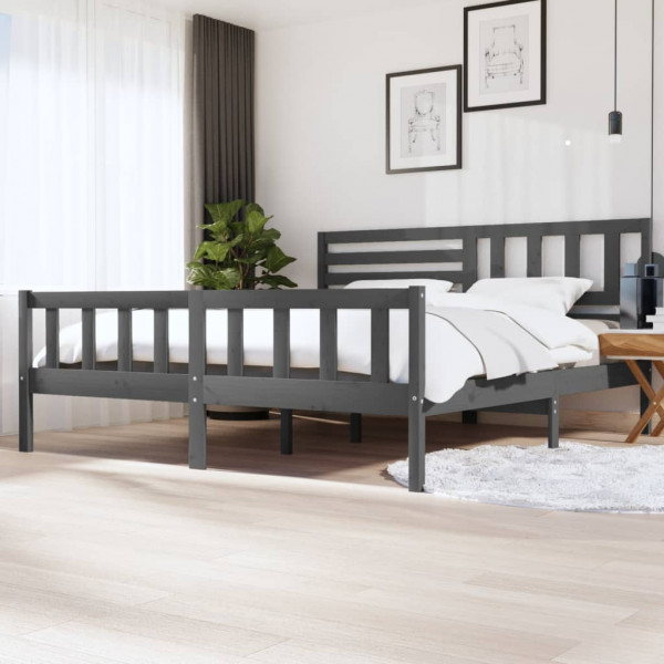 Estructura de cama de madera maciza gris 200x200 cm D