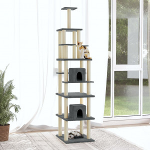 Raspador para gatos com postes de sisal cinza escuro 216 cm D