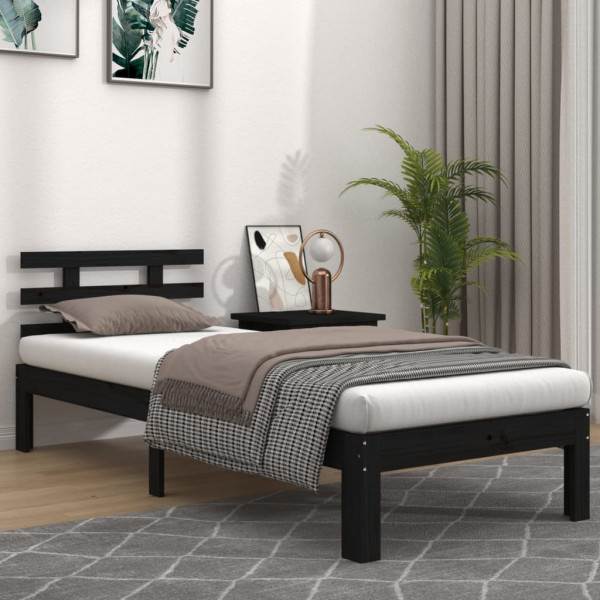 Estructura de cama individual madera maciza negra 75x190 cm D