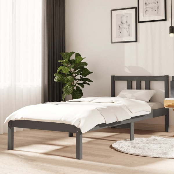 Estructura de cama madera maciza gris 75x190 cm D
