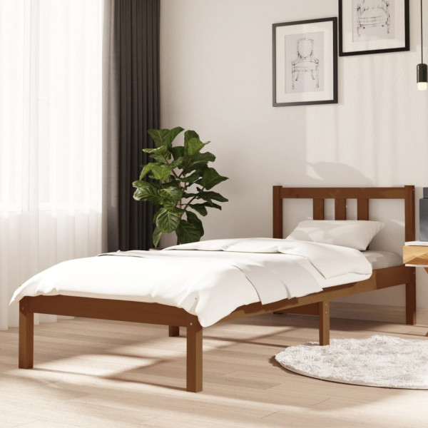 Estrutura de cama em madeira maciça castanho mel 75x190 cm D