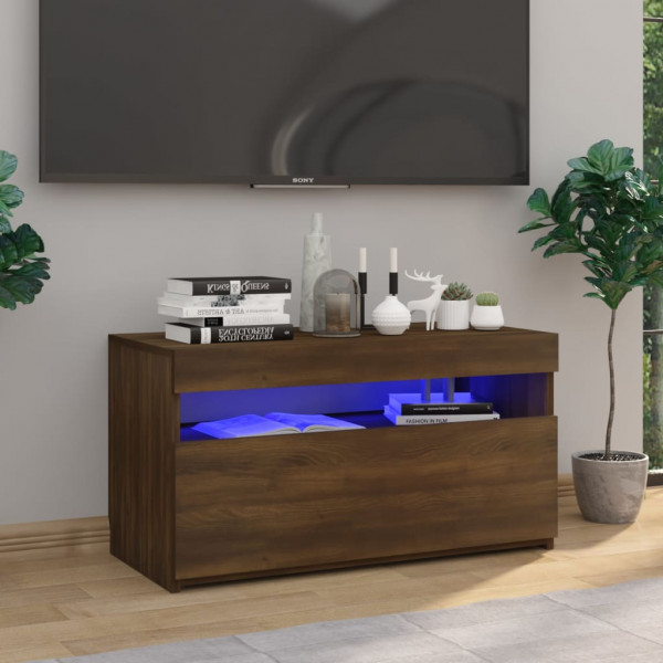 Mueble de TV con luces LED roble marrón 75x35x40 cm D