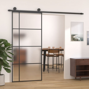 Puerta corredera ESG vidrio y aluminio negra 90x205 cm D