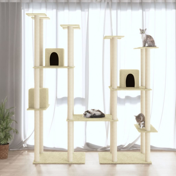 Rascador para gatos con postes de sisal color crema 174 cm D
