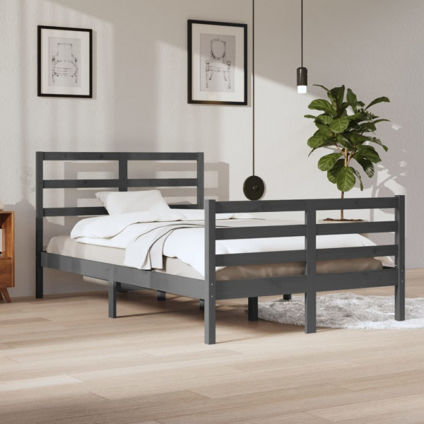 Estructura de cama madera maciza de pino gris 120x200 cm Estructura de cama madera maciza de pino gris 120x200 cm D