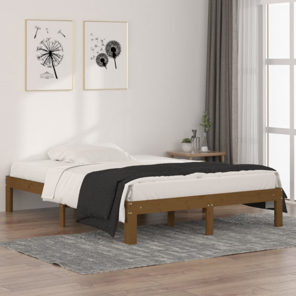 Estructura de cama madera doble marrón miel 135x190 cm D
