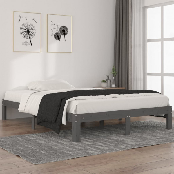 Estructura de cama madera maciza de pino gris 140x200 cm D