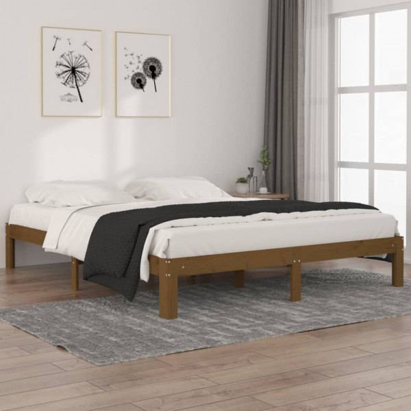 Estructura de cama madera maciza pino marrón miel 160x200 cm D