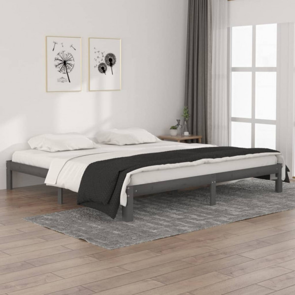 Estrutura de cama madeira maciça de pinho cinza 200x200 cm D