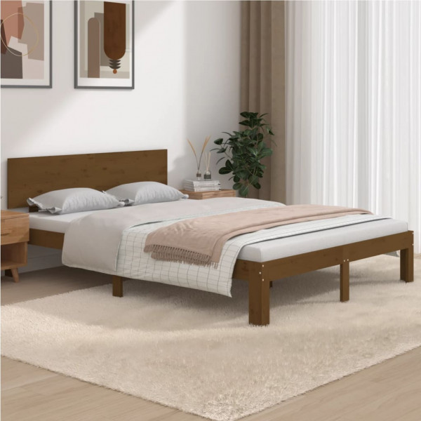 Estructura de cama doble madera maciza marrón miel 135x190 cm Estructura de cama doble madera maciza marrón miel 135x190 cm D