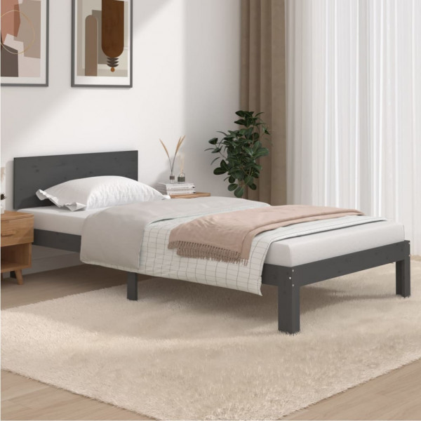 Estrutura de cama madeira maciça de pinho cinza 100x200 cm D