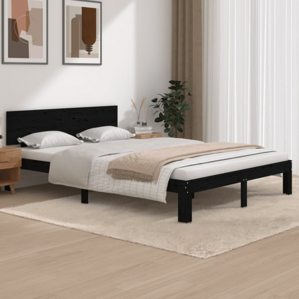 Estrutura de cama madeira maciça de pinho preto 140x200 cm D