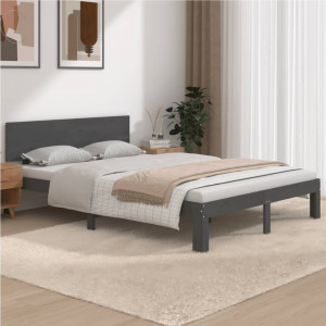 Estrutura de cama madeira maciça cinza 150x200 cm D