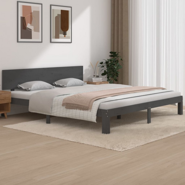 Estrutura de cama madeira maciça cinza 180x200 cm D