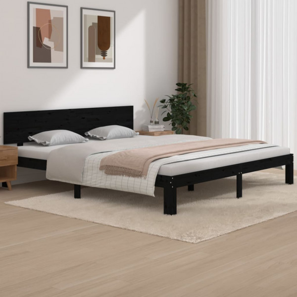 Estructura de cama madera maciza negro 180x200 cm D