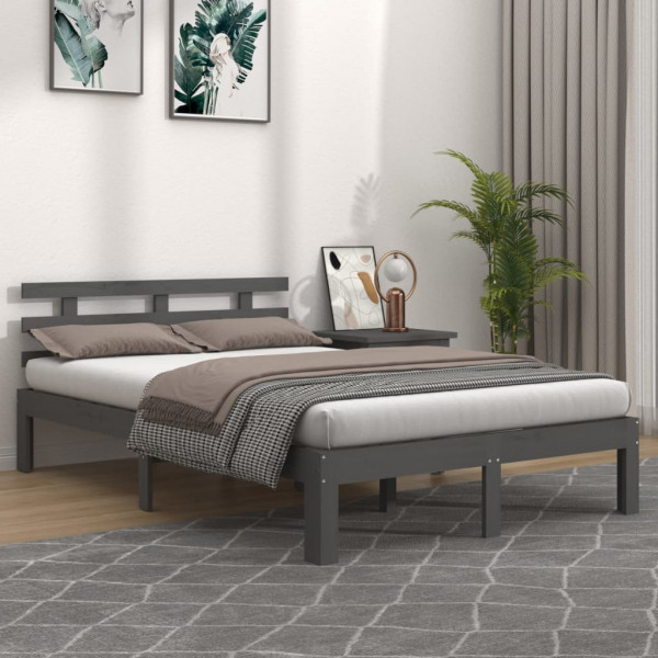 Estructura de cama de madera maciza gris 140x190 cm D