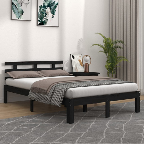 Estructura de cama de madera maciza negro 140x190 cm D