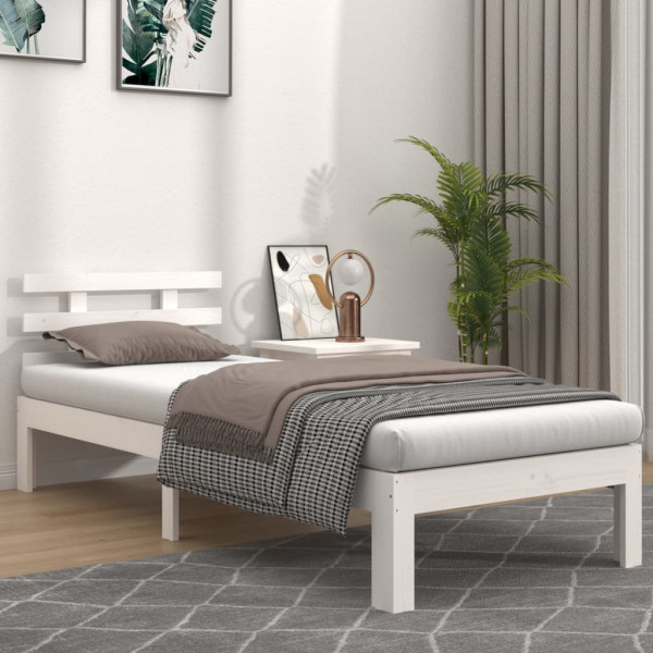 Estrutura de cama madeira maciça branca 90x200 cm D
