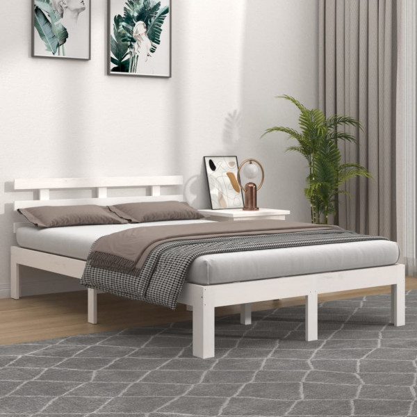 Estrutura de cama madeira maciça branco tamanho king 150x200 cm D