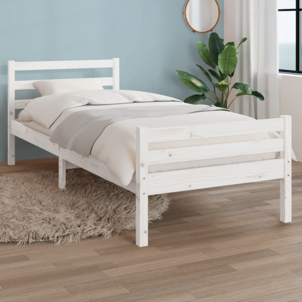 Estructura de cama individual madera maciza blanca 90x190 cm D